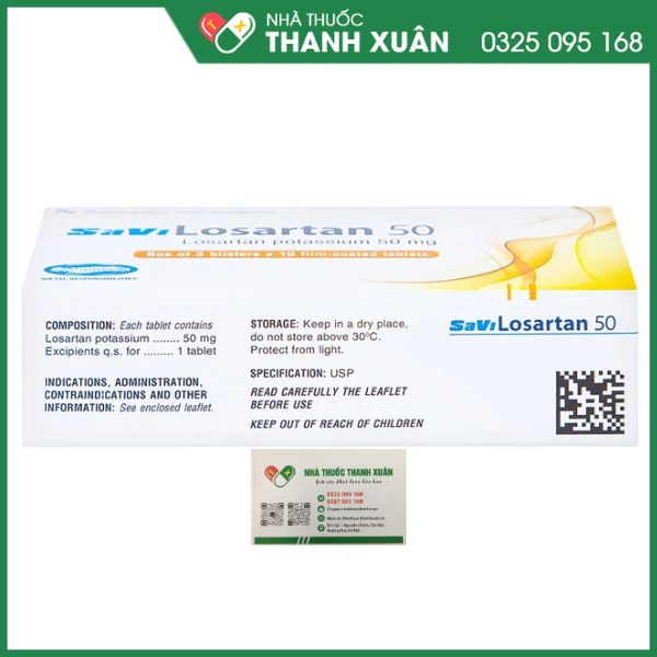 Savi Losartan 50 trị tăng huyết áp nguyên phát (3 vỉ x 10 viên)